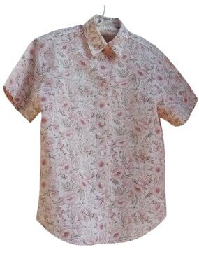 Giorgio Sant' Angelo vintage linen blend pink floral blouse sz M